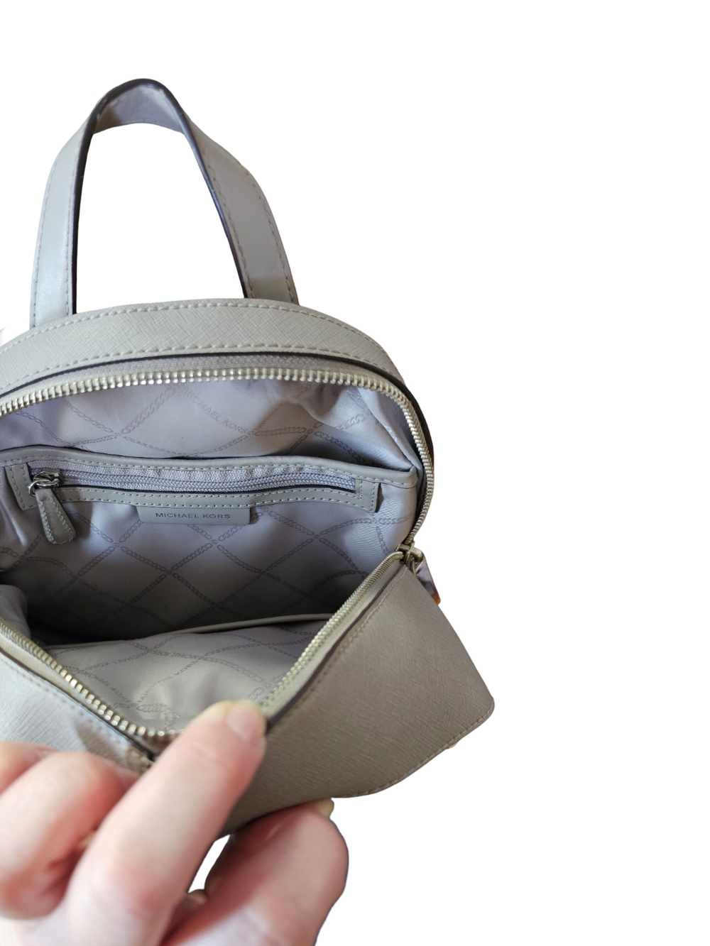 Michael Kors NWT Mini Backpack Gray Logo Perforated Leather MK Bag New With Tags - Picture 9 of 12